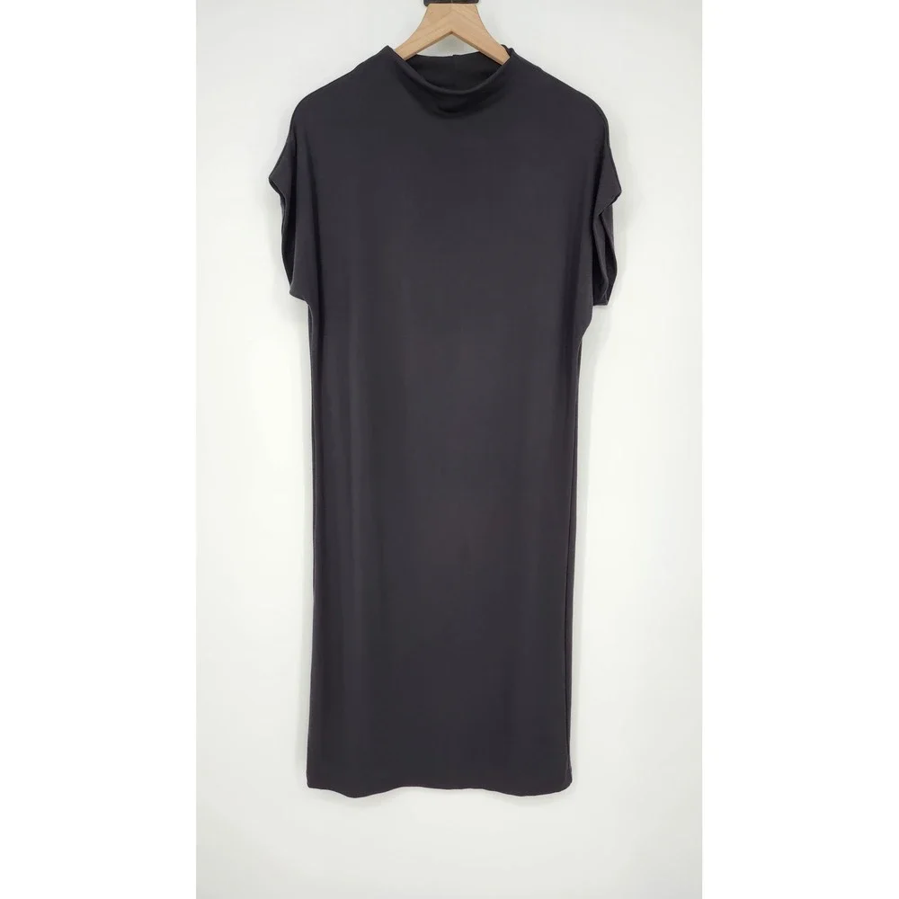 Clara Sun Woo Black‎ Mock Neck Midi Dress Womens Small LBD Contemporary Chic
